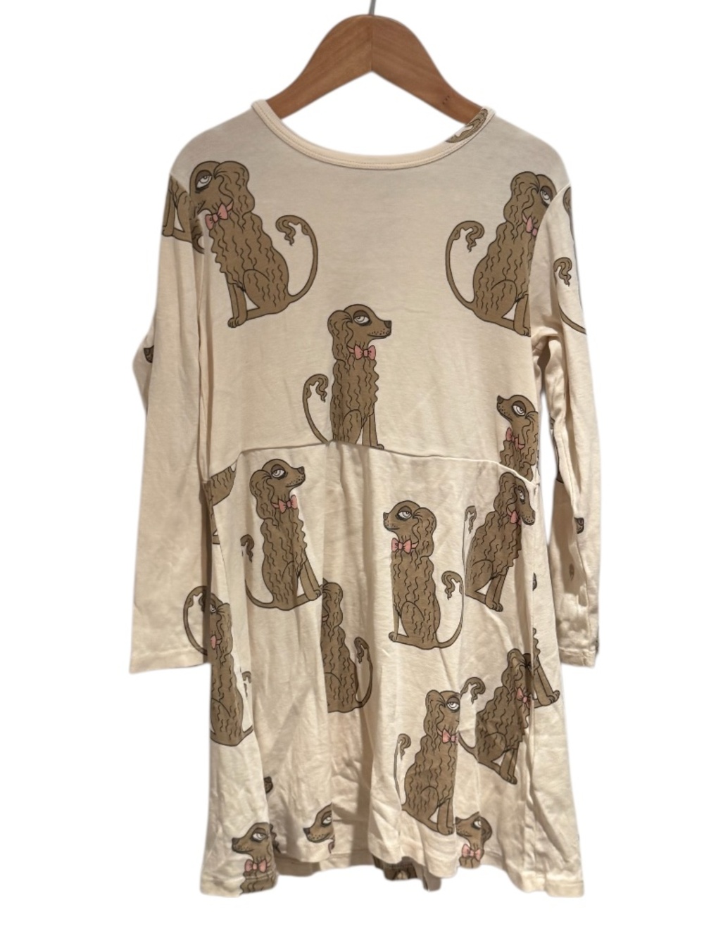 MINI RODINI cream & brown dog print long sleeve dress - size 116/122 (5-7)